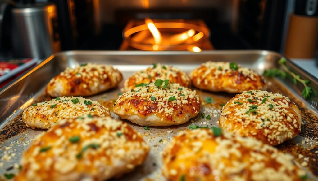 parmesan crusted chicken cutlets in the oven