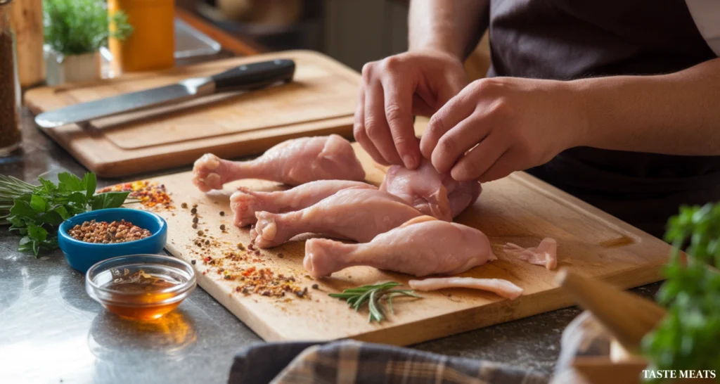 preparing lollipop chicken