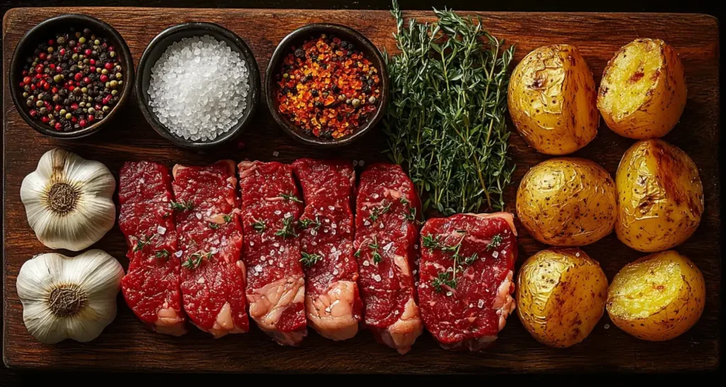 Fresh ingredients for a classic steak and potatoes meal