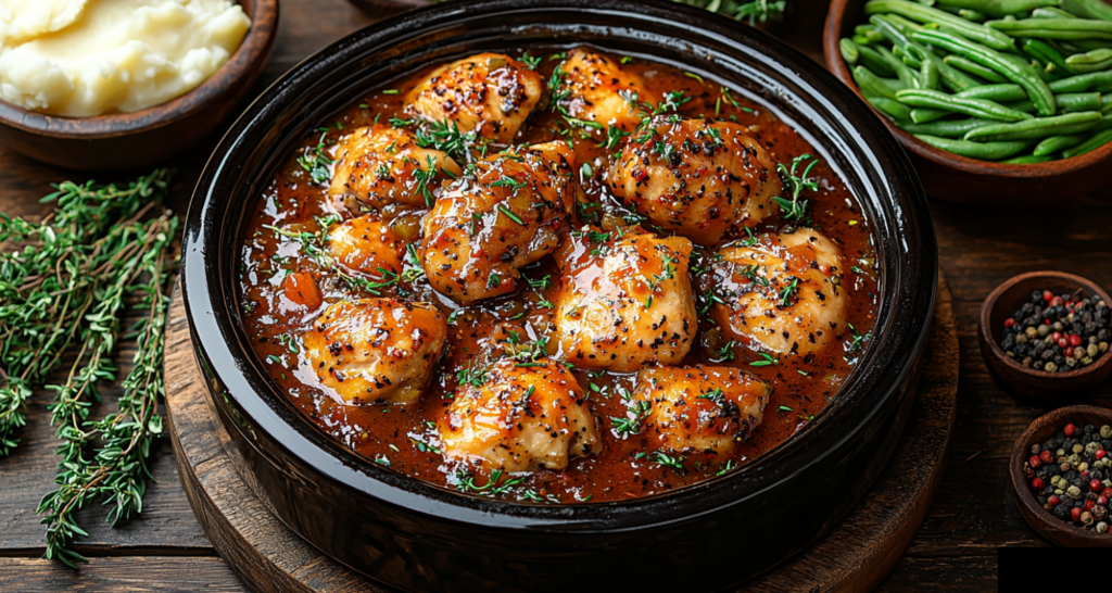 Tender slow-cooked chicken smothered in rich homemade gravy